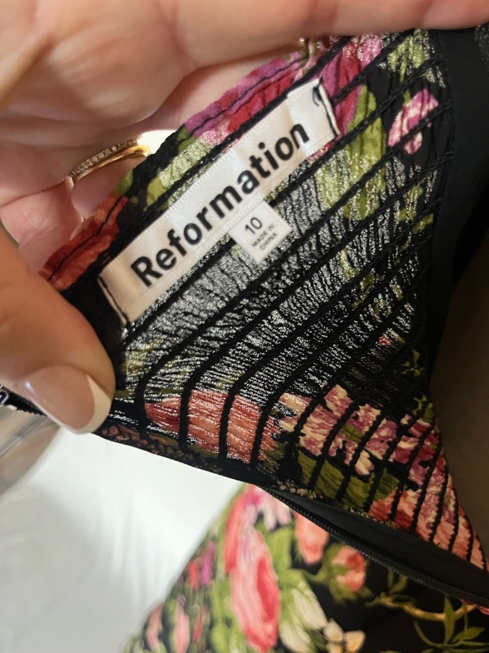Reformation Nikita Black Floral Cottage Dress - Size 10 - Picture 6 of 9